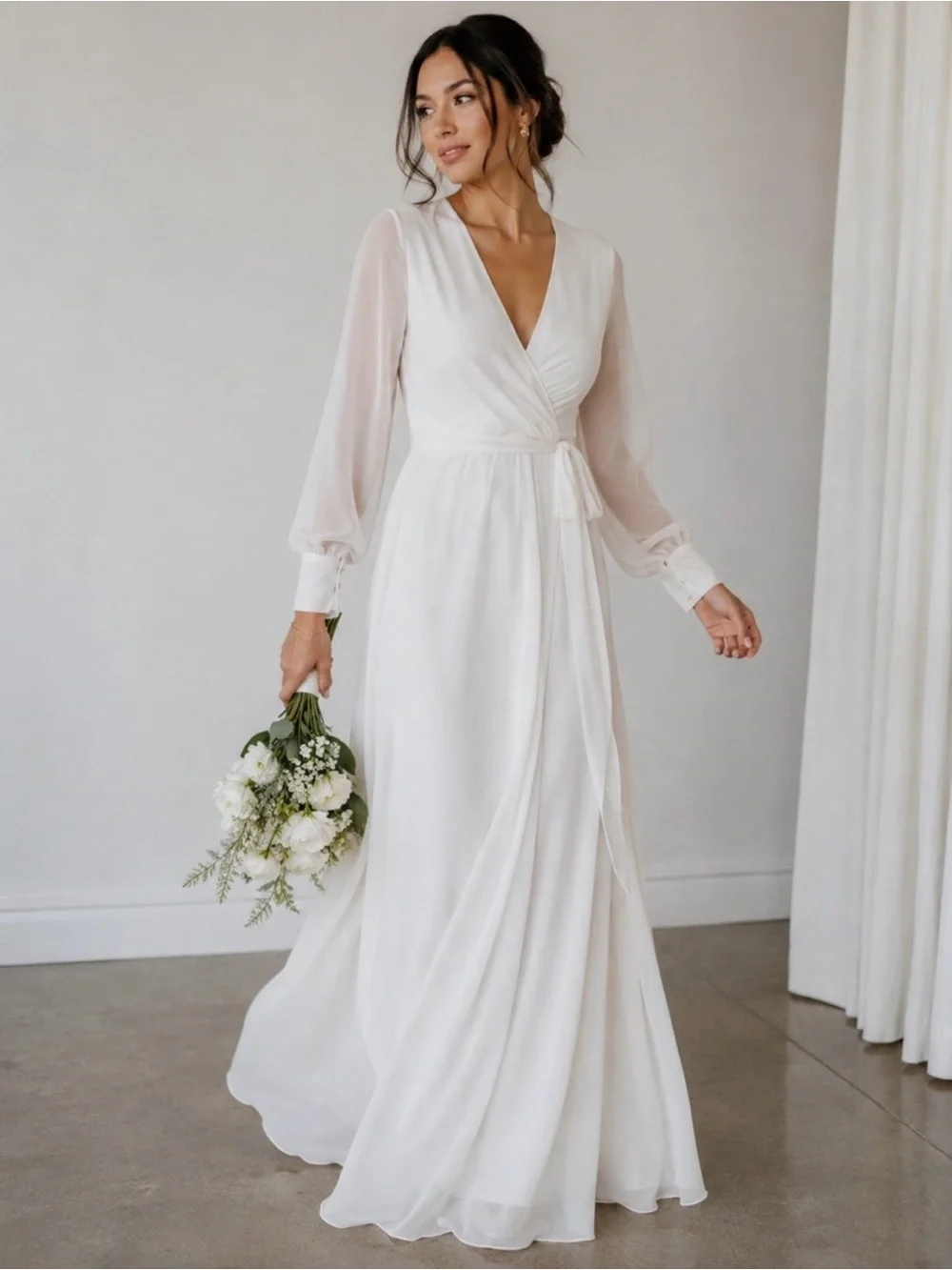 Baltic Born White Wrap Maxi Dress with Long Sleeves - Picture 5 of 5